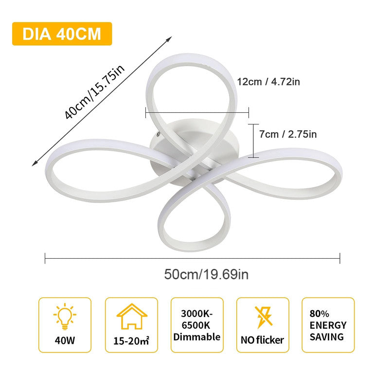 Comely Plafonnier LED Dimmable Moderne, 40W 4500LM 40cm 3000K-6500K, Luminaire Plafonnier Intérieur Forme Fleur avec Télécommande, Blanc Lampe de Plafond LED pour Chambre à Coucher, Salon
