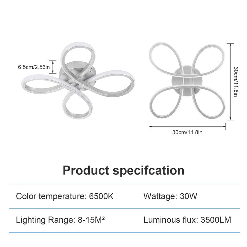 Comely Plafonnier LED, 30W 3500LM Lampe de Plafond LED Créatif Floral Design, Argent Luminaire Plafonnier LED en Acrylique pour Chambre Salon Salle à Manger Cuisine, Blanc Froid 6500K