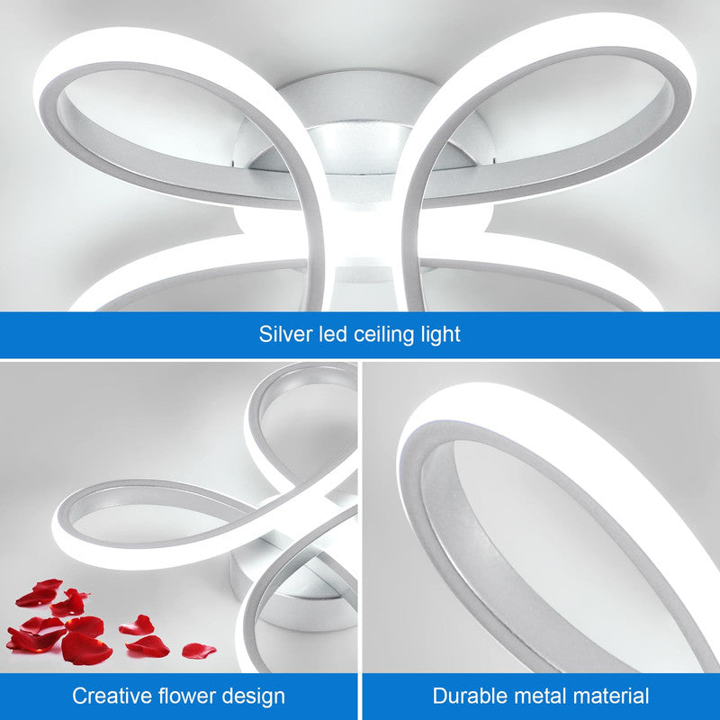 Comely Plafonnier LED, 30W 3500LM Lampe de Plafond LED Créatif Floral Design, Argent Luminaire Plafonnier LED en Acrylique pour Chambre Salon Salle à Manger Cuisine, Blanc Froid 6500K