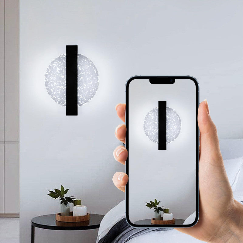 Comely Applique Murale Interieur LED 12W, Noir Ronde 1500LM Lumière Blanche Froide 6500K Lampe Murale LED avec Feuille d'argent, Lampe Murale LED Moderne pour Couloir Salon Chambre