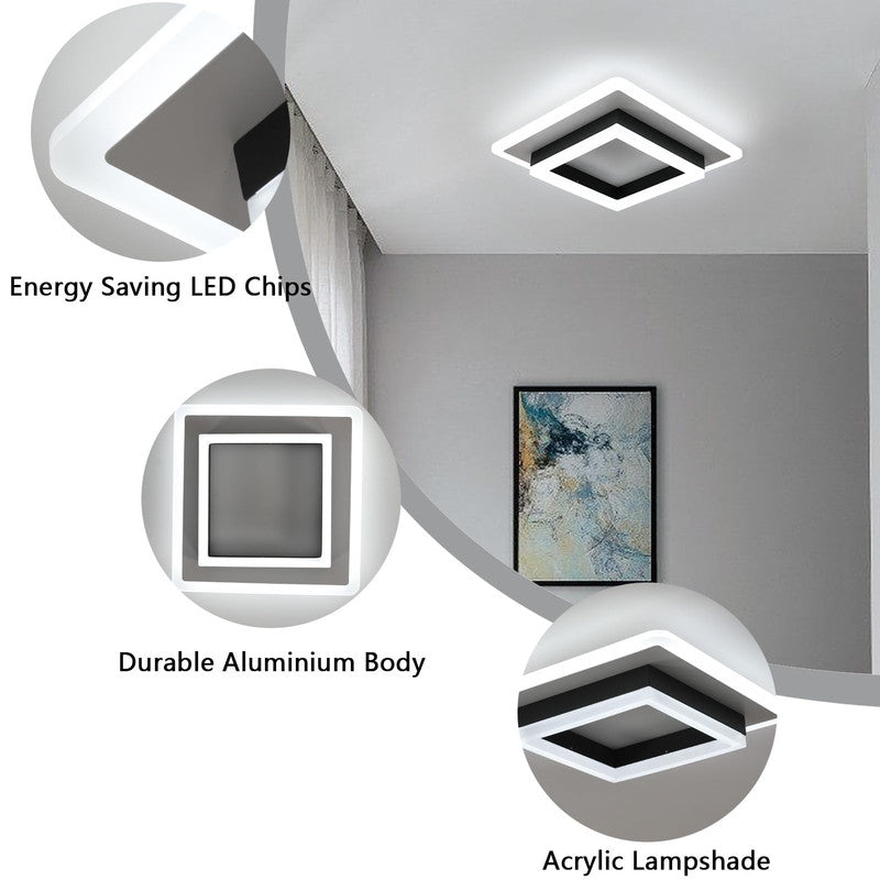 Ceiling Light - Black & White Acrylic Frame, White Light