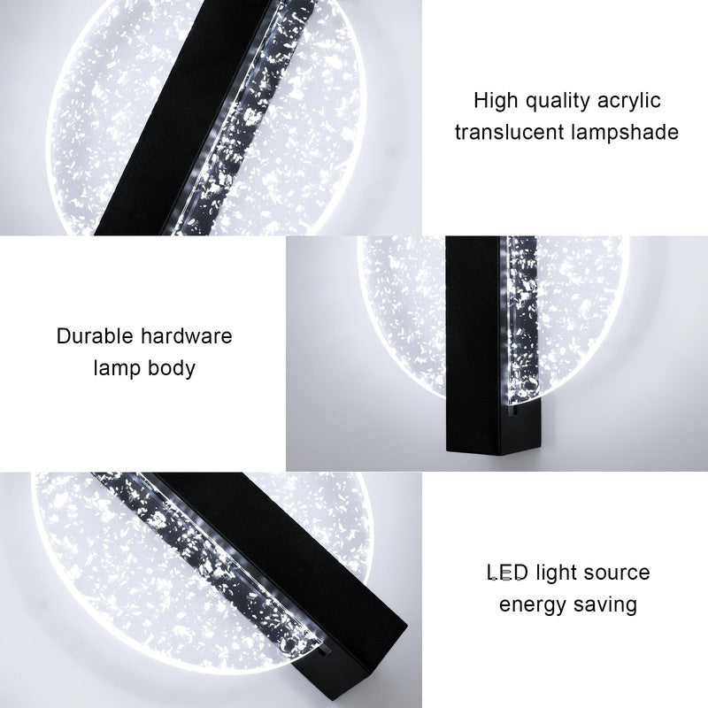 Comely Applique Murale Interieur LED 12W, Noir Ronde 1500LM Lumière Blanche Froide 6500K Lampe Murale LED avec Feuille d'argent, Lampe Murale LED Moderne pour Couloir Salon Chambre
