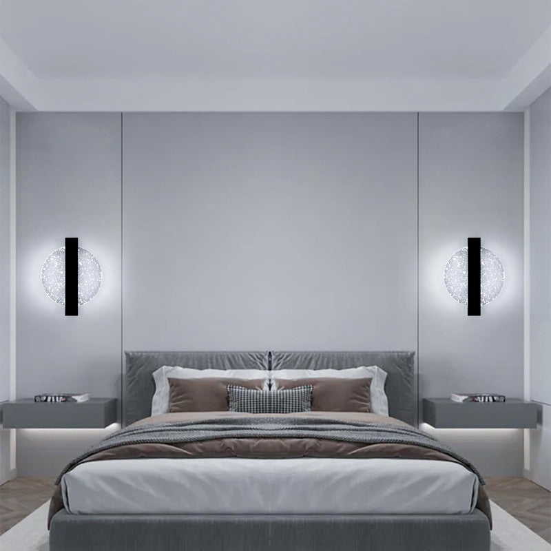 Comely Applique Murale Interieur LED 12W, Noir Ronde 1500LM Lumière Blanche Froide 6500K Lampe Murale LED avec Feuille d'argent, Lampe Murale LED Moderne pour Couloir Salon Chambre