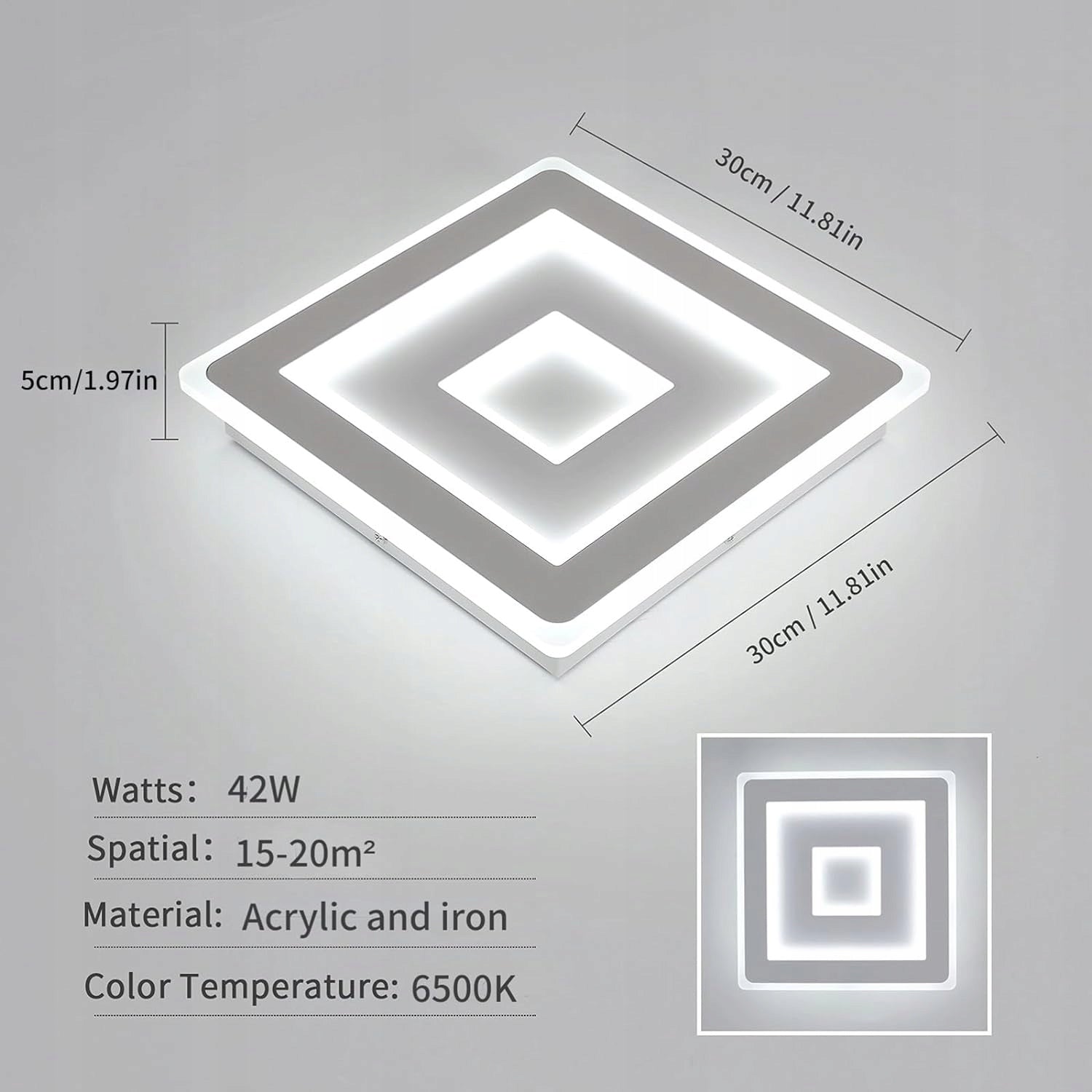 Ceiling Light - White Acrylic Frame, White Light