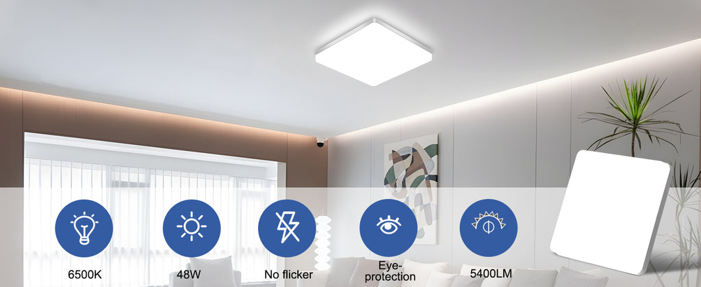 Ceiling Light - White Plastic Frame, White Light