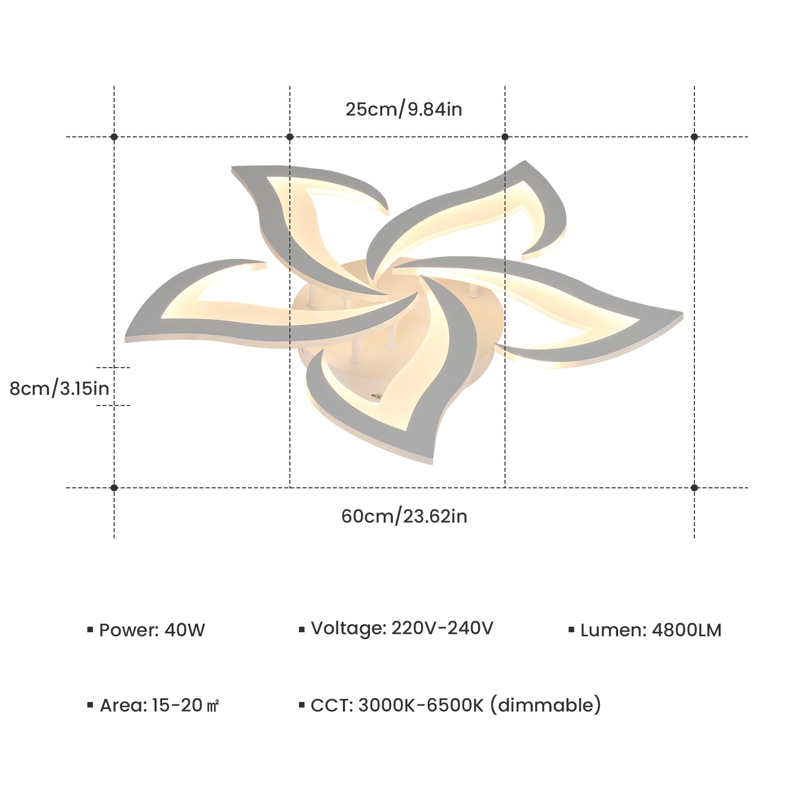 Comely Plafonnier LED Dimmable, Luminaire Plafonnier 40W 4700LM, Télécommande/APP, 3000k-6500k Φ60cm, Lampe de Plafond per Salon Chambre