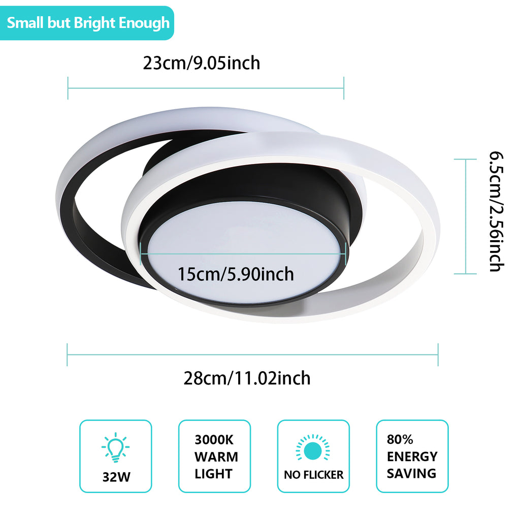 Comely Plafonnier LED, Rond Lampe de Plafond 32W, Moderne Luminaire Plafonnier pour Couloir Coucher Salle de Bains Cuisine Salon, Blanc Froid 6500K, Longueur 28cm, Nero