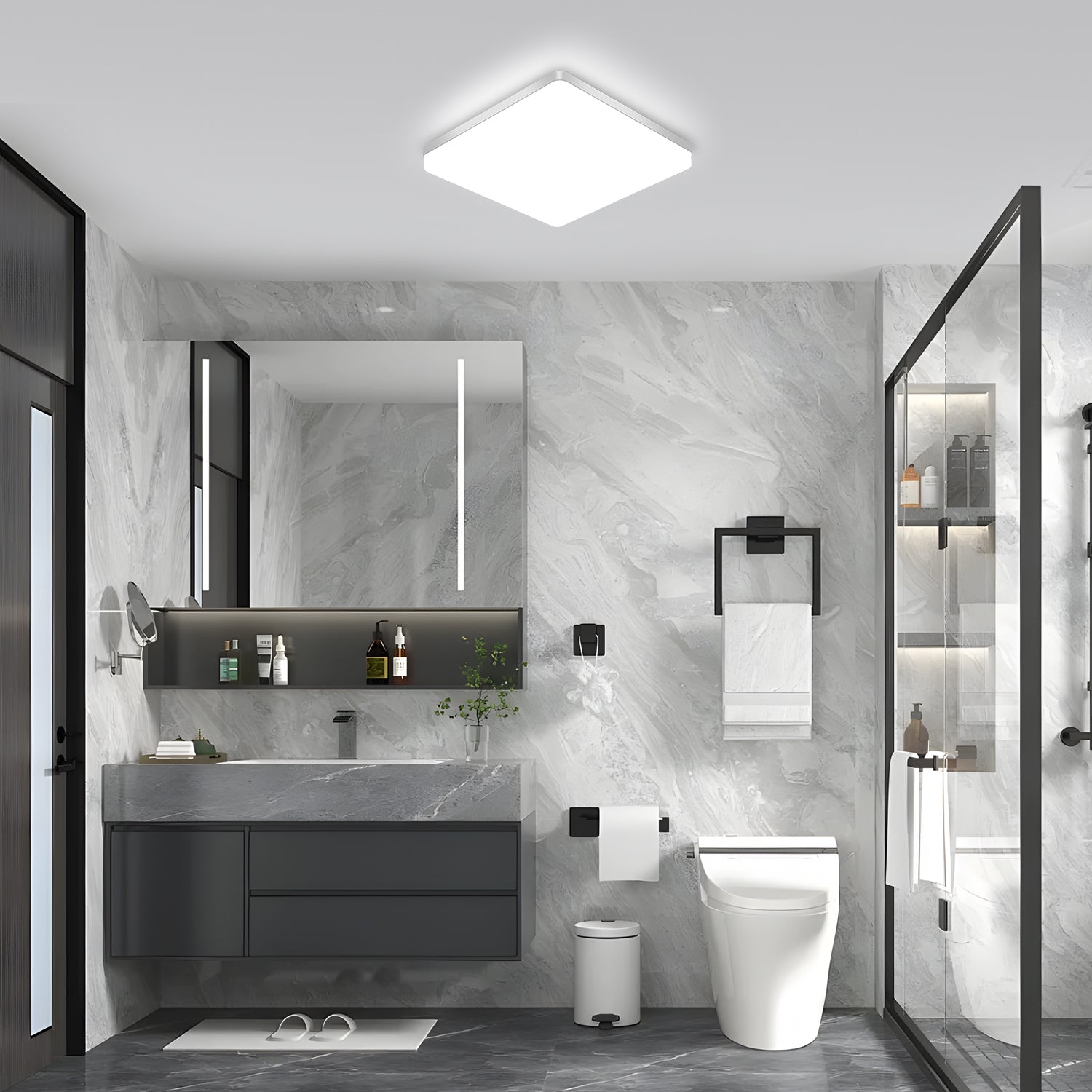 Comely LED Plafonnier 30x30 cm, 48W Blanc Froid 6500K, Plafonnier LED Plat Blanc, IP54 Étanche, Économie d'Énergie, Ultra-fin, pour Salle de Bain, Cuisine, Bureau, Couloir, Salon