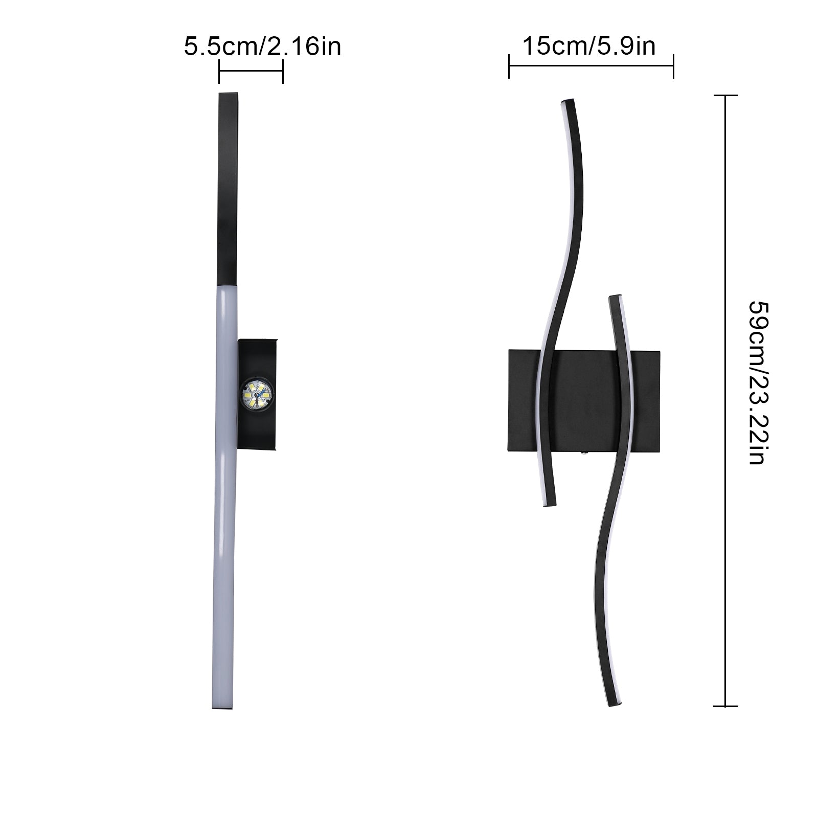 Wall Light - Black Aluminium Frame, White Light