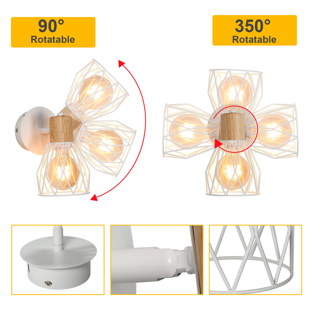 Comely Lampe murale de cage blanche en bois et métal - Set de 2, 14,5x12x18cm, E27, Country Design, Pas d'éclairage