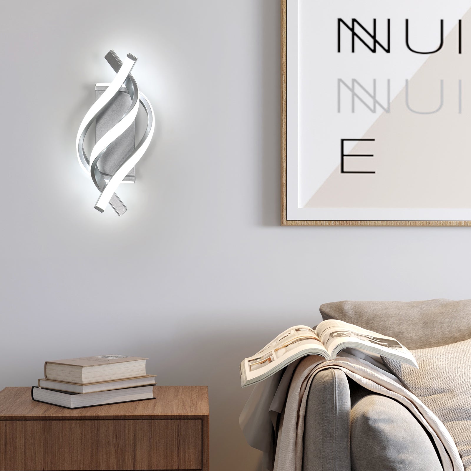 Applique - Telaio in Alluminio Argento, Luce Bianca