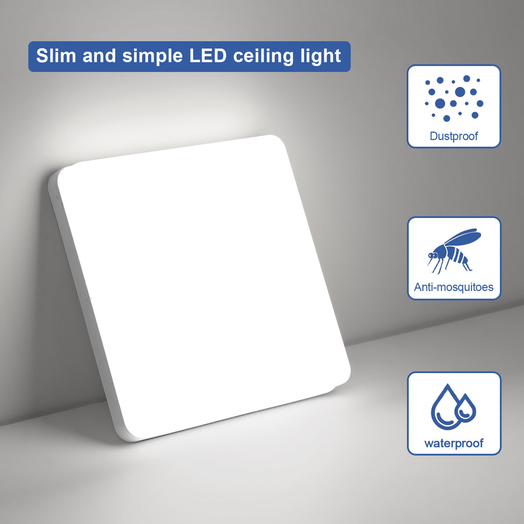Comely LED Plafonnier 30x30 cm, 48W Blanc Froid 6500K, Plafonnier LED Plat Blanc, IP54 Étanche, Économie d'Énergie, Ultra-fin, pour Salle de Bain, Cuisine, Bureau, Couloir, Salon