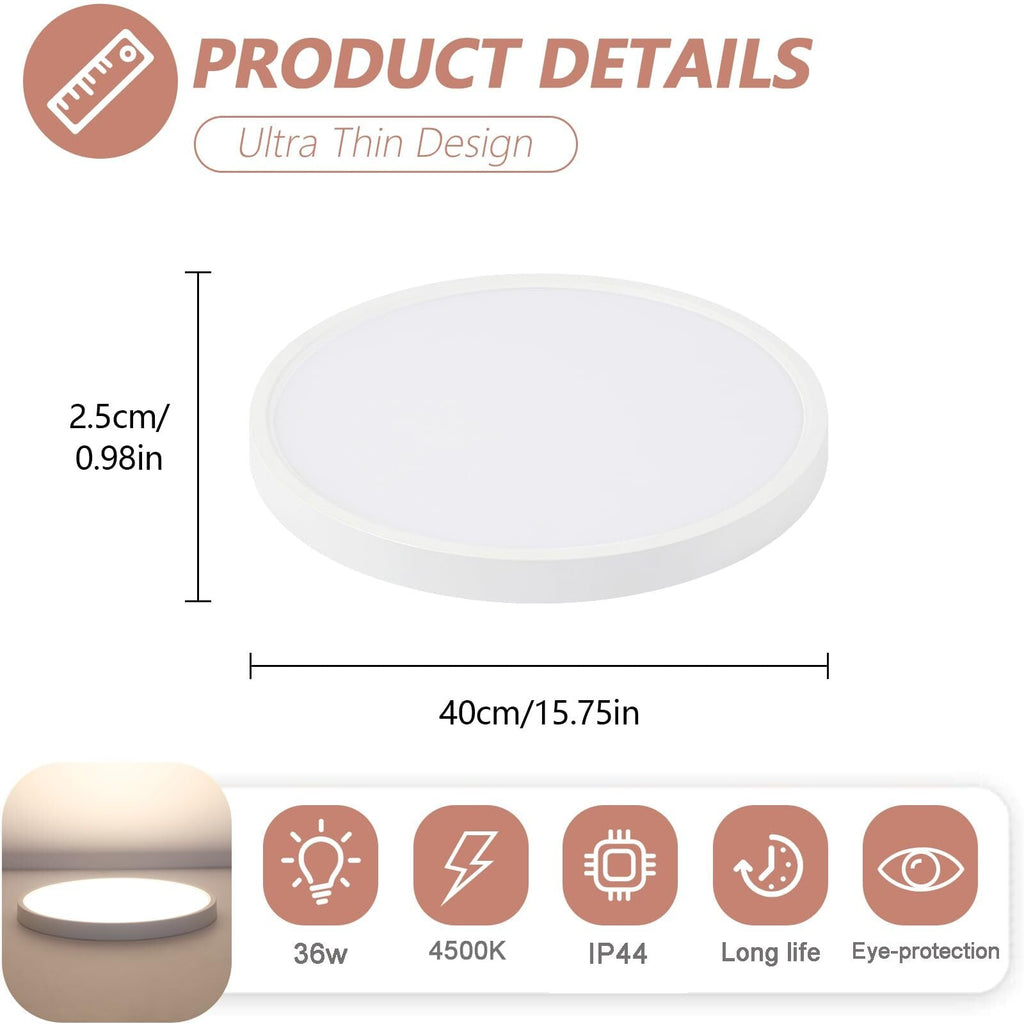 Ceiling Light - White Plastic Frame, Natural Light
