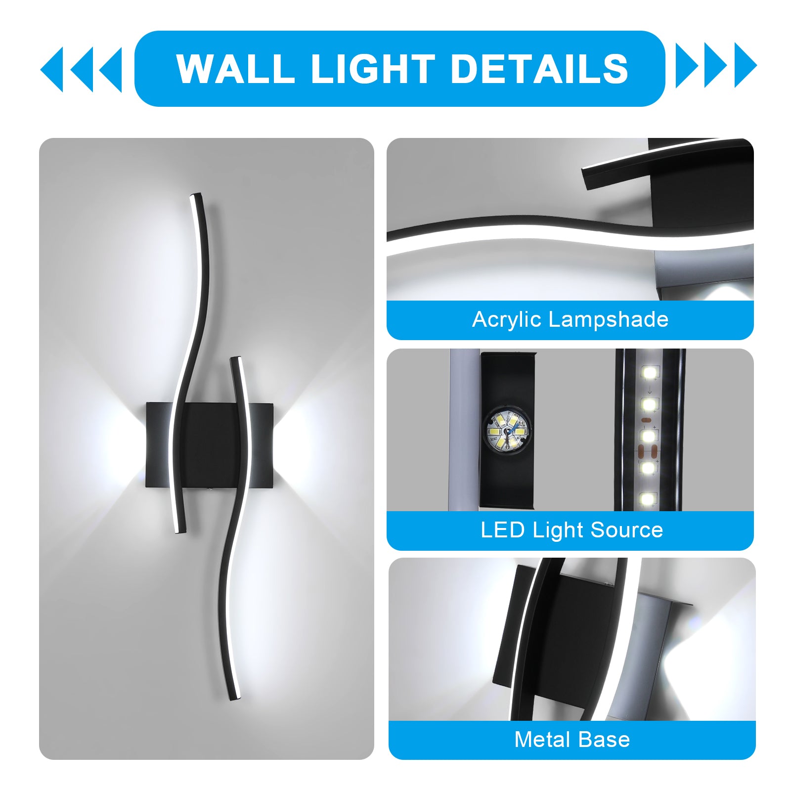 Wall Light - Black Aluminium Frame, White Light
