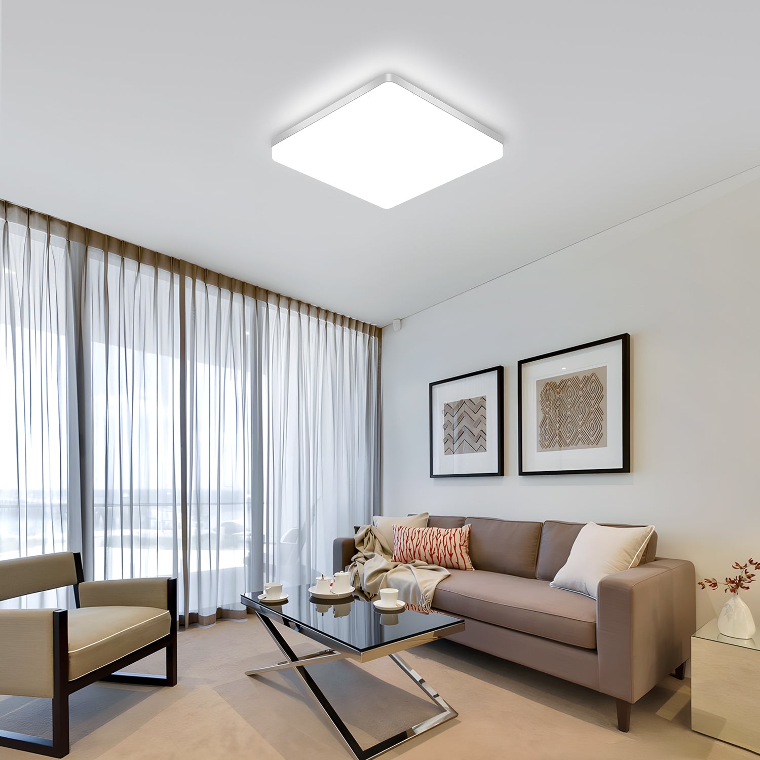 Ceiling Light - White Plastic Frame, White Light