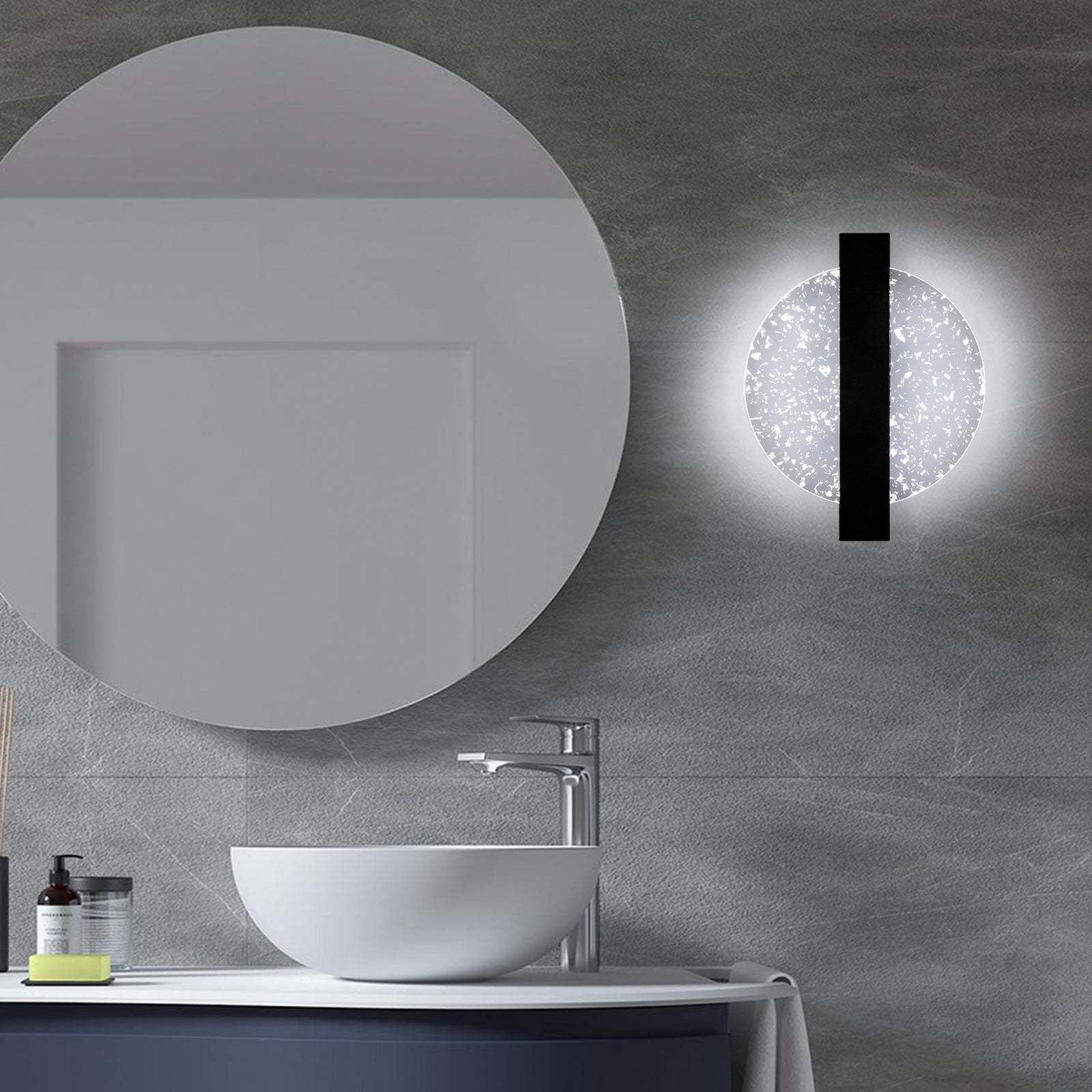 Comely Applique Murale Interieur LED 12W, Noir Ronde 1500LM Lumière Blanche Froide 6500K Lampe Murale LED avec Feuille d'argent, Lampe Murale LED Moderne pour Couloir Salon Chambre