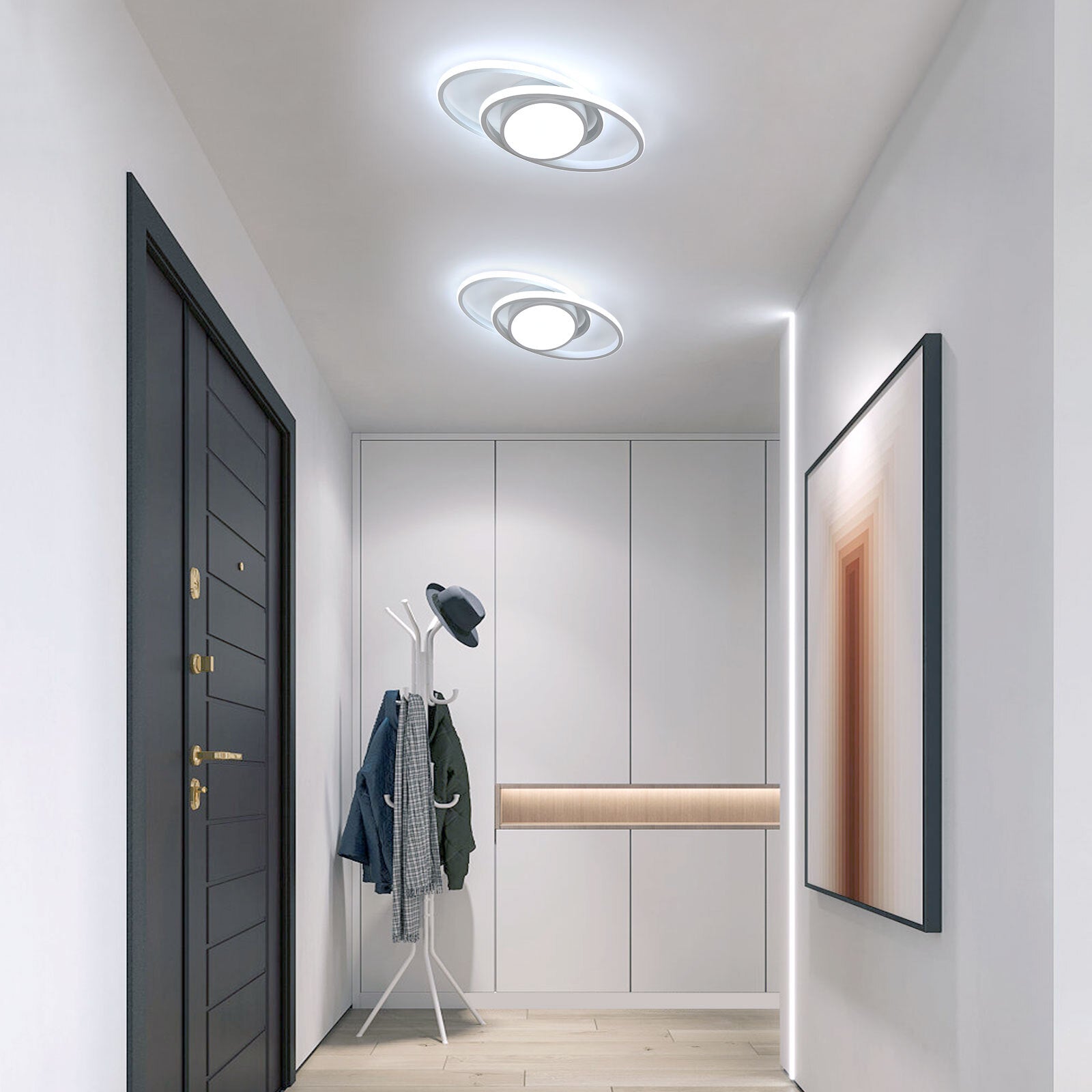 Ceiling Light - White Metal Frame, White Light