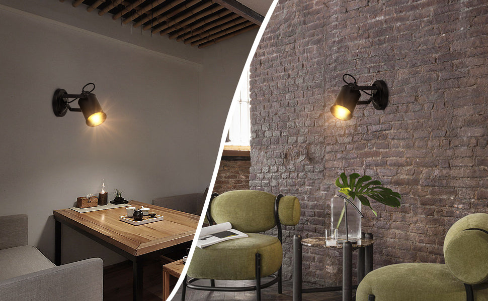 Comely Applique Murale Interieure, Réglable Spot LED Lampe Murale Rétro Industrielle E27, Luminaire Mural Interieur en Métal pour Salon Chambre Restaurant Cuisine, Noir
