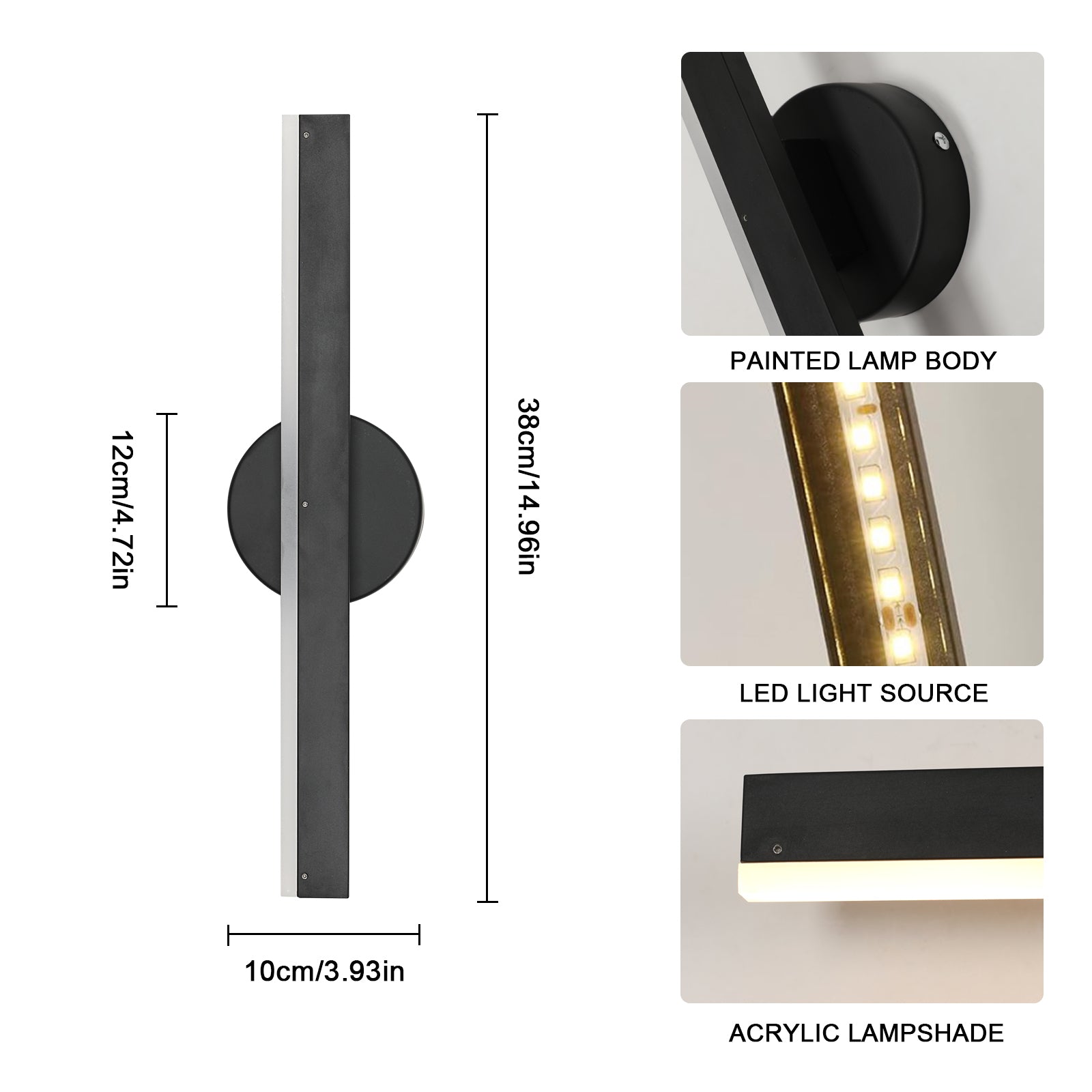 Wall Light - Black Acrylic Frame, Warm Light