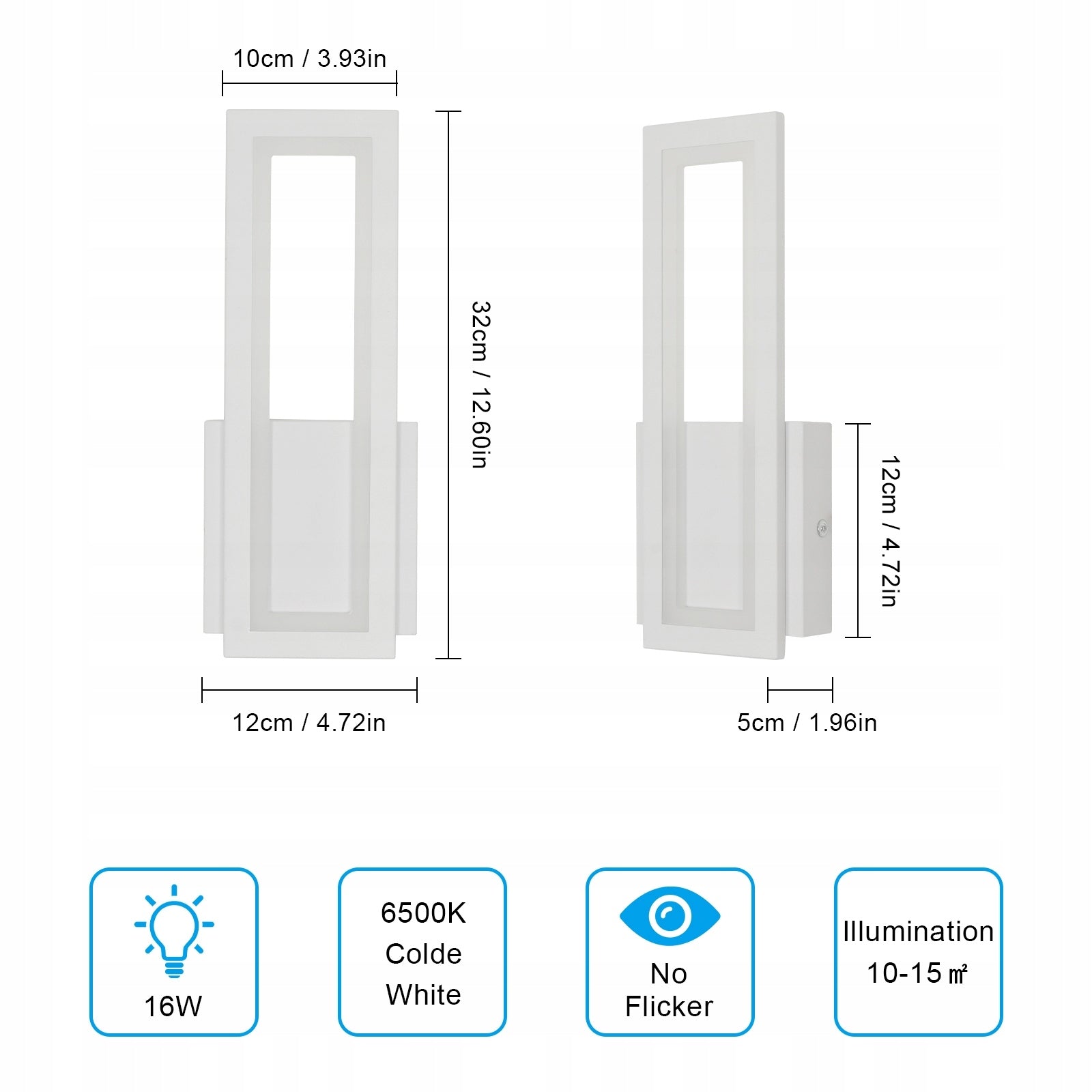 Wall Light - White Acrylic Frame, White Light